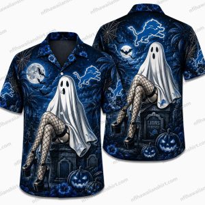 Detroit Lions Sheet ghost graveyard Halloween Hawaiian Shirt