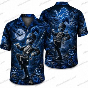 Detroit Lions Skeleton graveyard Halloween Hawaiian Shirt