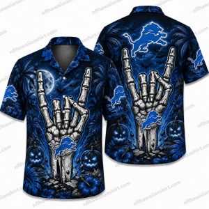 Detroit Lions Skeleton hand repeat Halloween Hawaiian Shirt