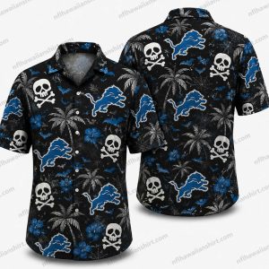 Detroit Lions Skulls and Lions repeat Halloween Hawaiian Shirt