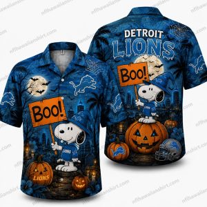 Detroit Lions Snoopy BOO pumpkin Halloween Hawaiian Shirt
