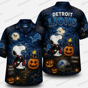 Detroit Lions Snoopy ghost and pumpkins Halloween Hawaiian Shirt Detroit Lions Snoopy ghost and pumpkins Halloween Hawaiian Shirt