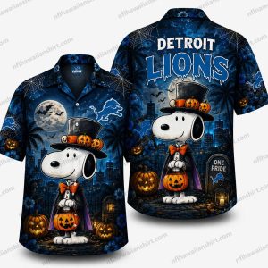 Detroit Lions Snoopy ghost and pumpkins Halloween Hawaiian Shirt