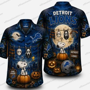 Detroit Lions Snoopy Horror Masks Pumpkin Halloween Hawaiian Shirt