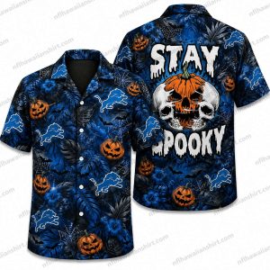 Detroit Lions Stay Spooky pumpkin skull Halloween Hawaiian Shirt