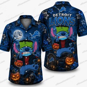 Detroit Lions Stitch Frankenstein Halloween Hawaiian Shirt