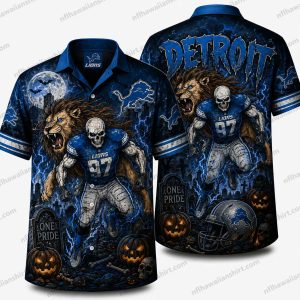 Detroit Lions Undead football player Halloween Hawaiian Shirt