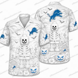 Detroit Lions White Skeleton Mascot Halloween Hawaiian Shirt