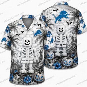 Detroit Lions White Skeleton Mascot Halloween Hawaiian Shirt