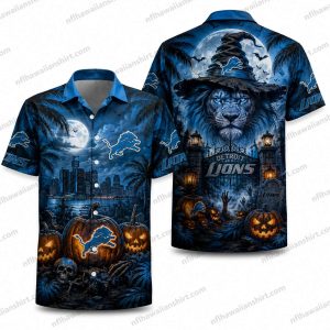 Detroit Lions Witch haunted scene Halloween Hawaiian Shirt