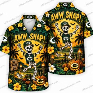Green Bay Packers Aww Snap Skeleton Halloween Hawaiian Shirt