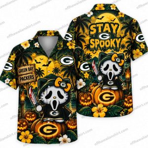 Green Bay Packers Ghostface Horror Halloween Hawaiian Shirt Green Bay Packers Ghostface Horror Halloween Hawaiian Shirt