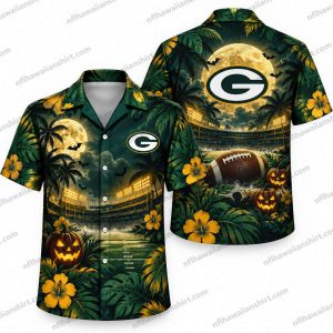 Green Bay Packers Moonlit Landscape Halloween Hawaiian Shirt Green Bay Packers Moonlit Landscape Halloween Hawaiian Shirt