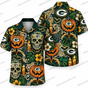 Green Bay Packers Ornamental Skull Halloween Hawaiian Shirt