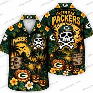 Green Bay Packers Pirate Skull Halloween Hawaiian Shirt