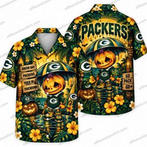 Green Bay Packers Pumpkin Helmet Garden Halloween Hawaiian Shirt