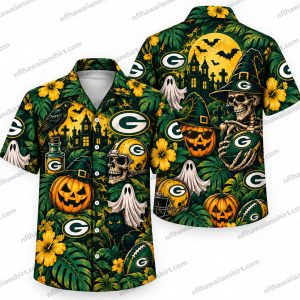 Green Bay Packers Pumpkin Moon Graveyard Halloween Hawaiian Shirt