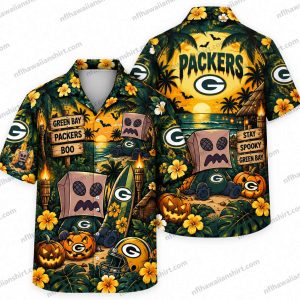 Green Bay Packers Purple Ghosts Halloween Hawaiian Shirt