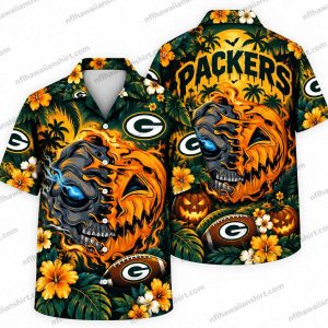 Green Bay Packers Roaring Striped Monster Halloween Hawaiian Shirt