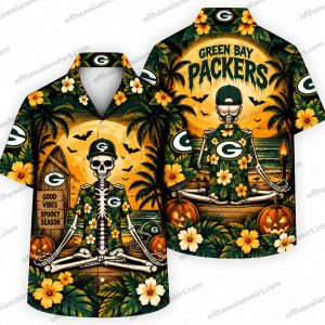 Green Bay Packers Skeleton Football Halloween Hawaiian Shirt
