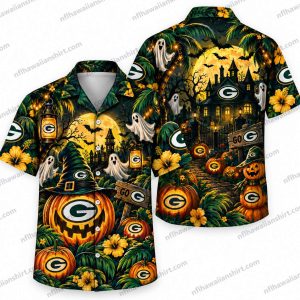 Green Bay Packers Skull Pumpkin Moon Halloween Hawaiian Shirt