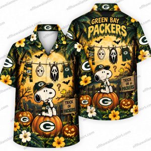 Green Bay Packers Snoopy Pumpkin Halloween Hawaiian Shirt Green Bay Packers Snoopy Pumpkin Halloween Hawaiian Shirt