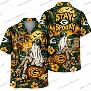 Green Bay Packers Veiled Ghost Halloween Hawaiian Shirt