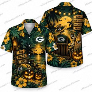 Green Bay Packers Witch Flight Moon Halloween Hawaiian Shirt