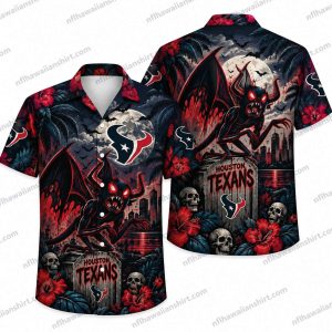 Houston Texans Demon Bat Graveyard Halloween Hawaiian Shirt