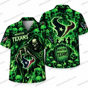 Houston Texans Grim Reaper Green Skull Halloween Hawaiian Shirt