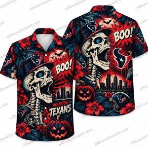 Houston Texans Skeleton Fan Boo Halloween Hawaiian Shirt