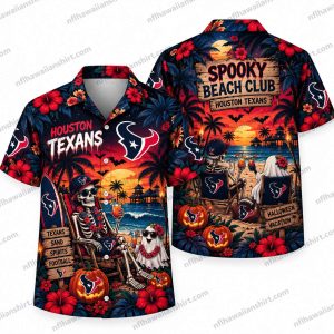 Houston Texans Skeleton Spooky Beach Club Halloween Hawaiian Shirt