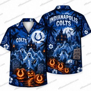 Indianapolis Colts Ghost Graveyard Night Halloween Hawaiian Shirt Indianapolis Colts Ghost Graveyard Night Halloween Hawaiian Shirt