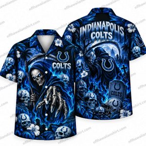 Indianapolis Colts Grim Reaper Blue Skull Field Halloween Hawaiian Shirt