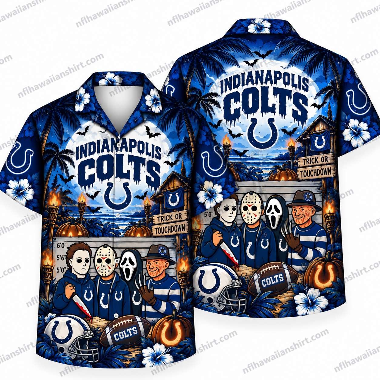 Indianapolis Colts Horror Icons Colts Fan Club Halloween Hawaiian Shirt Indianapolis Colts Horror Icons Colts Fan Club Halloween Hawaiian Shirt