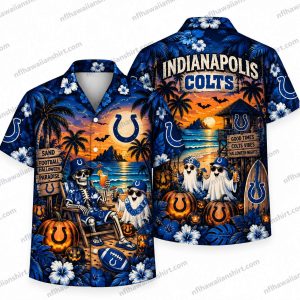 Indianapolis Colts Skeleton Ghost Beach Friends Halloween Hawaiian Shirt
