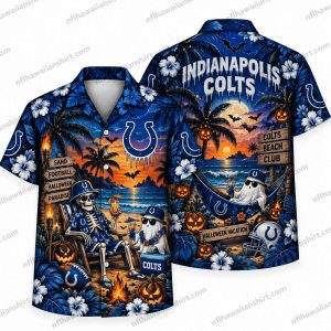 Indianapolis Colts Skeleton Halloween Beach Club Halloween Hawaiian Shirt