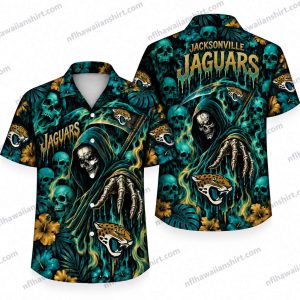 Jacksonville Jaguars Grim Reaper Teal Skull Graveyard Halloween Hawaiian Shirt