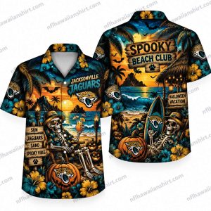 Jacksonville Jaguars Skeleton Riders Spooky Beach Club Halloween Hawaiian Shirt