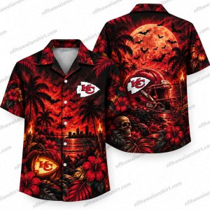 Kansas City Chiefs Dark Haunted Tropical Repeat Halloween Hawaiian Shirt