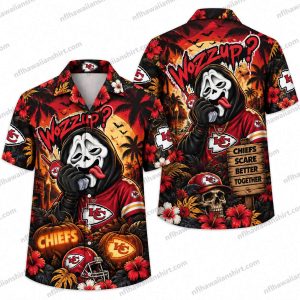 Kansas City Chiefs Ghostface Hooded Pumpkin Halloween Hawaiian Shirt