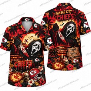 Kansas City Chiefs Ghostface Moonlit Stadium Halloween Hawaiian Shirt