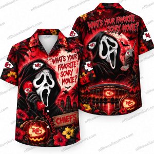 Kansas City Chiefs Ghostface Red Phone Halloween Hawaiian Shirt
