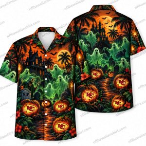 Kansas City Chiefs Green Zombie Pumpkin Repeat Halloween Hawaiian Shirt