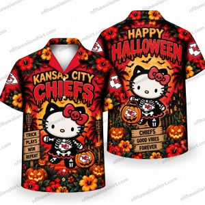 Kansas City Chiefs Hello Kitty Skeleton Halloween Hawaiian Shirt