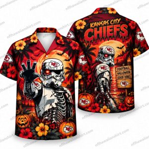 Kansas City Chiefs Hooded Skeleton Football Halloween Hawaiian Shirt