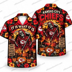 Kansas City Chiefs Hooded Skeleton Stadium Halloween Hawaiian Shirt