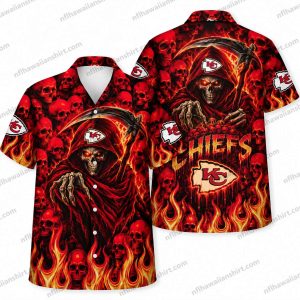 Kansas City Chiefs Reaper Flames Halloween Hawaiian Shirt