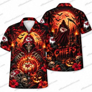 Kansas City Chiefs Reaper Stadium Night Halloween Hawaiian Shirt