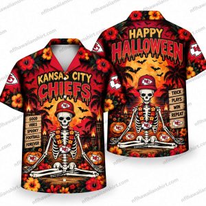 Kansas City Chiefs Skeleton Happy Halloween Hawaiian Shirt